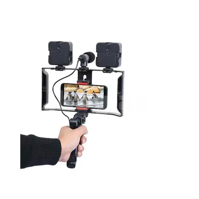 Plokama PK-778 Vlogger Video Çəkiliş Dəsti – 2×7W LED İşıq, 3.5 mm Mikrofon, Mini Tripod və Telefon Tutacağı 1