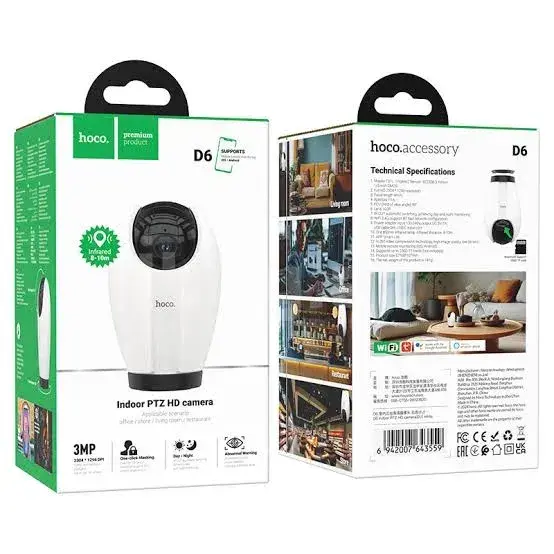 Hoco D6 3MP Wi-Fi Smart Kamera – 1296P, 355°/110° PTZ, Gecə Görüntüsü, 1