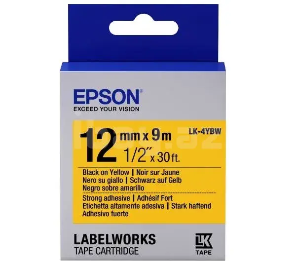 Epson LK-4YBW C53S654014 Strong Adhesive Black/Yellow Лента для этикеток 12 мм × 9 м