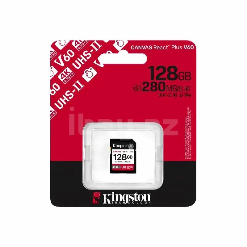 Kingston Canvas React Plus 128GB SDXC UHS-II U3 V60 Карта памяти