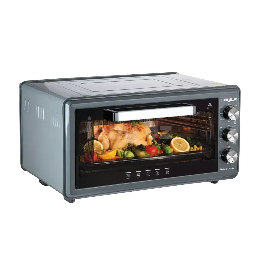 Eurolux EU-EO3241EG-52LSG elektrik soba – 52L tutum, 1500W güc, mexaniki idarəetmə və 3 bişirmə proqramı.