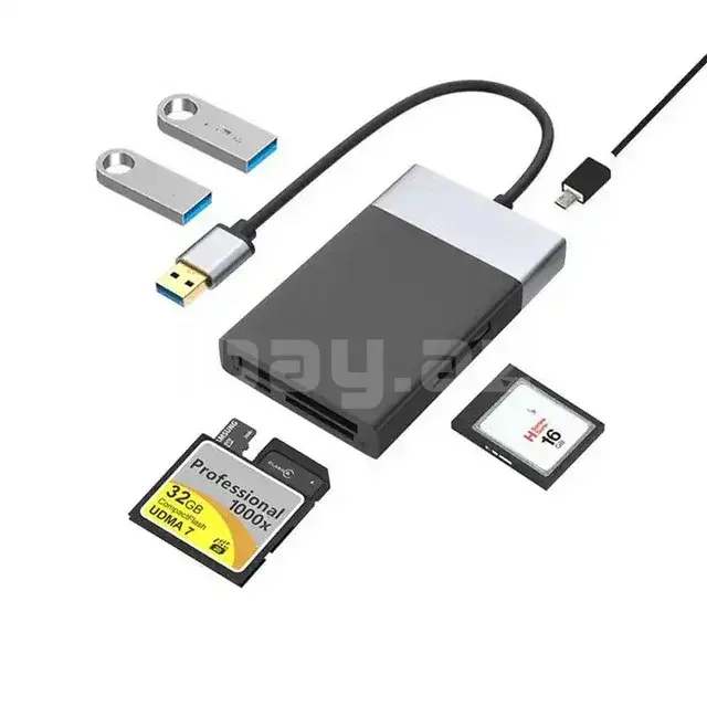 6-in-1 Kart Oxuyucu + USB Çoxaldıcı Hub (USB 3.0, SD, CF, XQD) 1