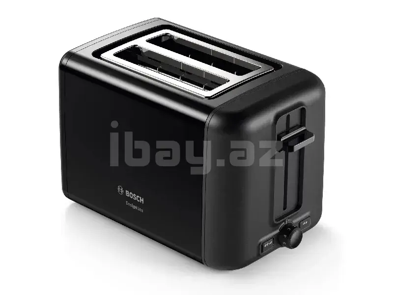 Bosch TAT3P423 DesignLine Тостер – 970 Вт, 2 ломтика, 8 уровней поджаривания, Черный