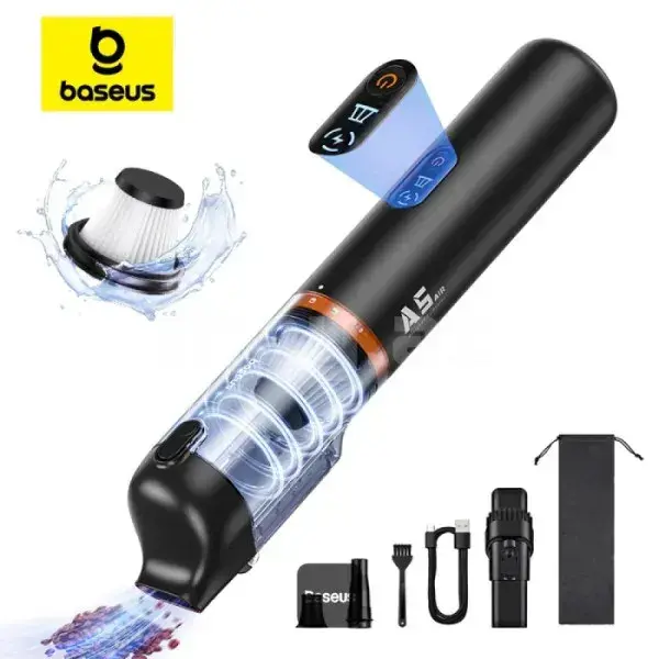 Автомобильный пылесос Baseus A5 16000Pa Мощное всасывание LED дисплей Черный