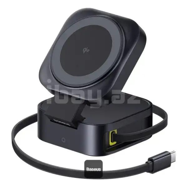 Магнитная беспроводная зарядка Baseus PicoGo 2-в-1 Qi2 15W Черный (P10276800123-00)