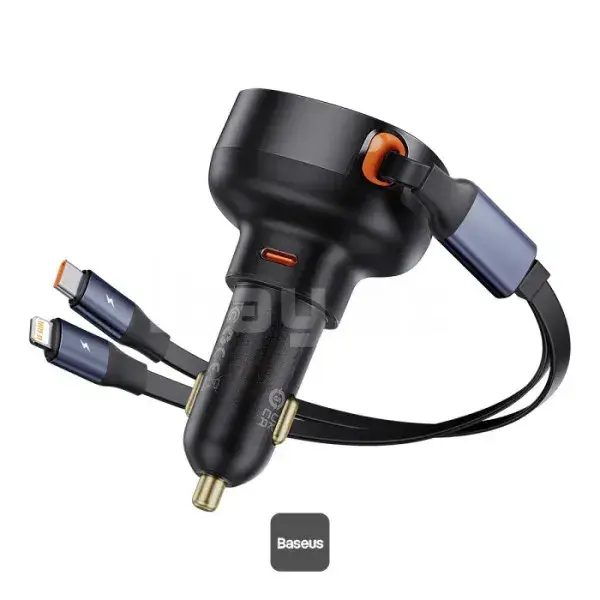 Baseus Enjoyment Pro Series 60W Avtomobil Şarj Cihazı Type-C Port + Type-C & Lightning Retractable Kabel Black C00057802111-00