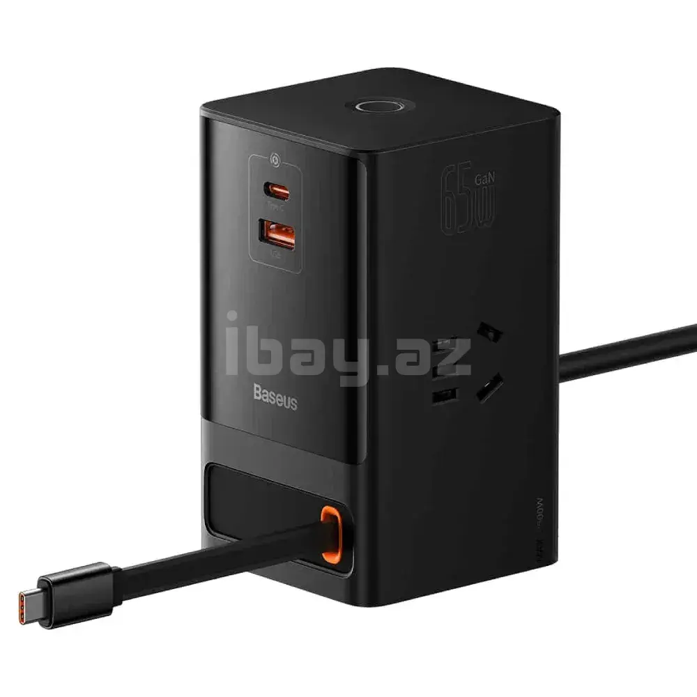 Baseus PowerCombo Digital PowerStrip 65W USB Type-C + USB Type-A 1.5m Кабель Черный PSLR000001