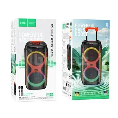 HOCO HA7 Портативная Bluetooth колонка | 60W караоке аудиосистема с двумя беспроводными микрофонами