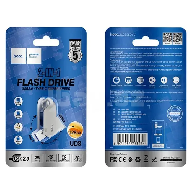 HOCO UD8 128GB USB 3.0 Type-C + USB-A Flash Yaddaş