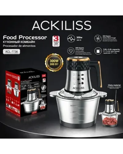 Ackiliss ACL-7736 300W Paslanmaz Polad Bıçaqlı Mətbəx Doğrayıcısı (Rondo)