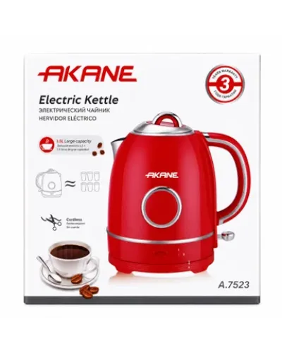 Elektrik Çaydan Akane A.7523 1.5L Qırmızı Paslanmaz Polad Daxili Korpuslu Sürətli Qaynadan Termos Çaydan