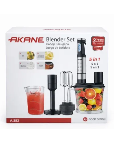 Çoxfunksiyalı Blender Dəsti Akane A382 5-in-1 Elektrikli Mikser Doğrayıcı Rondo və Püre Aparatı