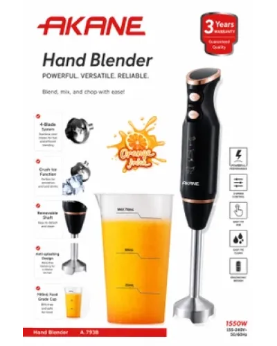 Əl Blenderi Akane A.793B 1550W Yüksək Güclü Paslanmaz Polad Bıçaqlı Professional Püre və Smuzi Qarışdırıcı