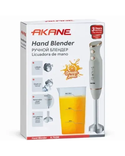 Əl Blenderi Akane A.793W 700 ml Ölçü Stəkanlı Paslanmaz Polad Bıçaqlı Elektrikli Püre və Smuzi Qarışdırıcı