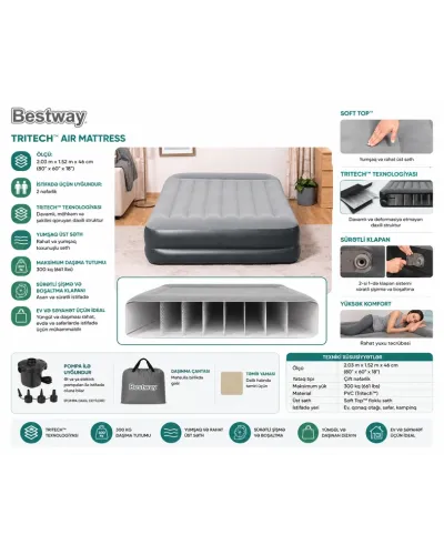 Bestway 67630 Tritech Şişmə Yataq 203×152×46 sm Daxili Nasos