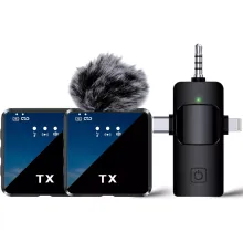 F11-2TX Simsiz Mikrofon 3-in-1 Type-C iPhone Android Dual TX