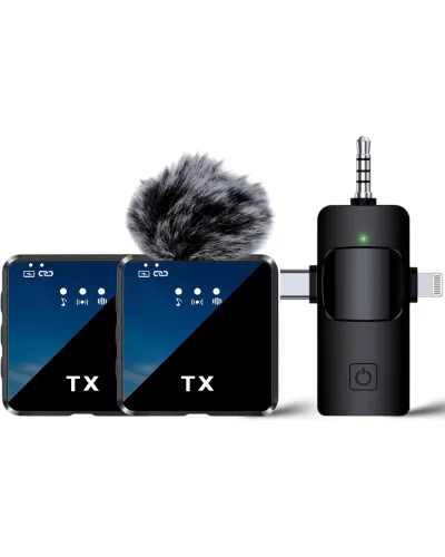 F11-2TX Беспроводной Микрофон 3-в-1 Type-C iPhone Android Dual TX