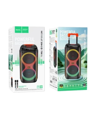 HOCO HA7 Портативная Bluetooth колонка | 60W караоке аудиосистема с двумя беспроводными микрофонами