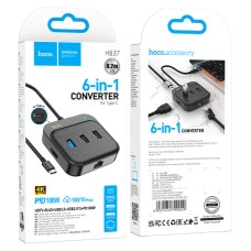HOCO HB37 Easy Link 6-in-1 Type-C Hub 4K RJ45 PD100W Adapter