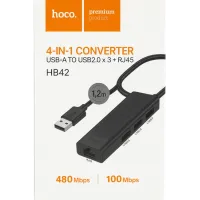 HOCO HB42 Easy Safety USB-A Hub 4-in-1 3×USB 3.0 RJ45 Gigabit