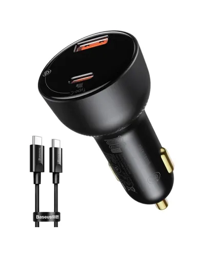 Avtomobil üçün şarj cihazı Baseus Superme Digital Display 100W PPS Dual Quick Charger Car Charger USB-C + USB
