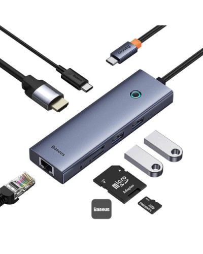 Baseus Flite Series 7-Port HUB Docking Station 4K 100W PD USB-C Hub Grey