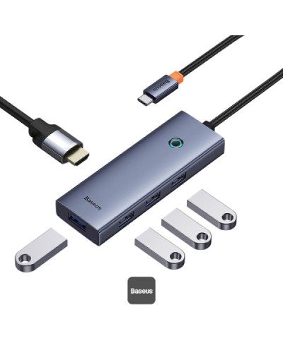 Baseus Flite Series 5-in-1 USB-C Hub B00052809813-00 – 4x USB 3.0, 4K HDMI, Type-C Docking Station Grey