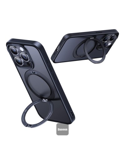 Baseus CyberLoop Series P60160500103-03 iPhone 15 Pro Max üçün Maqnitli Stendli Telefon Qabı Qara