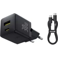 Baseus Palm Fast Charger C+U 30W USB-C və USB-A Adapter Kabel ilə