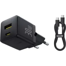 Baseus Palm Fast Charger C+U 30W USB-C və USB-A Adapter Kabel ilə