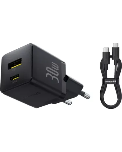 Baseus Palm Fast Charger C+U 30W USB-C və USB-A Adapter Kabel ilə
