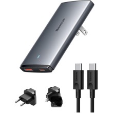 Baseus GaN5 Pro Ultra-Slim Fast Charger 65W USB-C + USB-A UK/EU/US Adapter Foldable Plug Grey CCGP150113