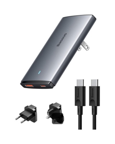 Baseus GaN5 Pro Ultra-Slim Fast Charger 65W USB-C + USB-A UK/EU/US Adapter Foldable Plug Grey CCGP150113
