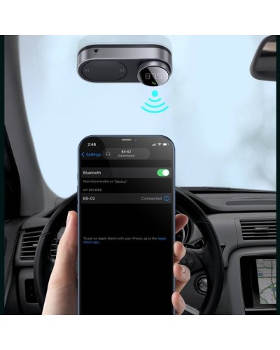 Baseus Solar FM Modulator Car Wireless MP3 Player Bluetooth 5.0 USB TF AUX Dəstəyi Black CDMP000001