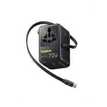 Baseus EnerCore CG11 Universal Travel Adapter 70W 2AC+2U+2C Daxili Retractable Kabel ilə Black E0307E00