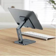 Baseus Desktop Biaxial Foldable Metal Stand for Tablets Universal Alüminium Qatlanan Planşet Stendi Grey