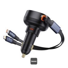 Baseus Enjoyment Pro Series 60W Avtomobil Şarj Cihazı Type-C Port + Type-C & Lightning Retractable Kabel Black C00057802111-00