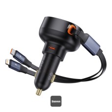 Baseus Enjoyment Pro Series 60W Avtomobil Şarj Cihazı Type-C Port + Type-C & Lightning Retractable Kabel Black C00057802111-00