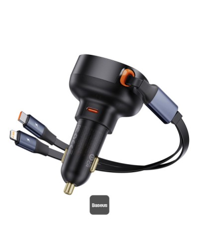 Baseus Enjoyment Pro Series 60W Avtomobil Şarj Cihazı Type-C Port + Type-C & Lightning Retractable Kabel Black C00057802111-00