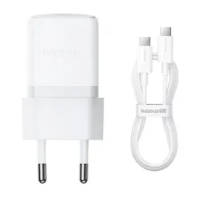 Şəbəkə adapteri Baseus Palm Fast Charger 30W USB-C + Type-C to Type-C Kabel 1m Moon White P10111605113-01