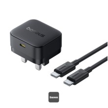 Şəbəkə adapteri Baseus Palm 30W PD Type-C Fast Charger UK Plug + Type-C to Type-C Cable 1m Black