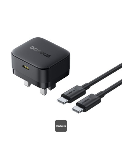 Şəbəkə adapteri Baseus Palm 30W PD Type-C Fast Charger UK Plug + Type-C to Type-C Cable 1m Black