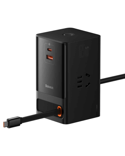 Baseus PowerCombo Digital PowerStrip 65W USB Type-C + USB Type-A 1.5m Kabel ilə Çoxportlu Elektrik Paylayıcı Black PSLR000001