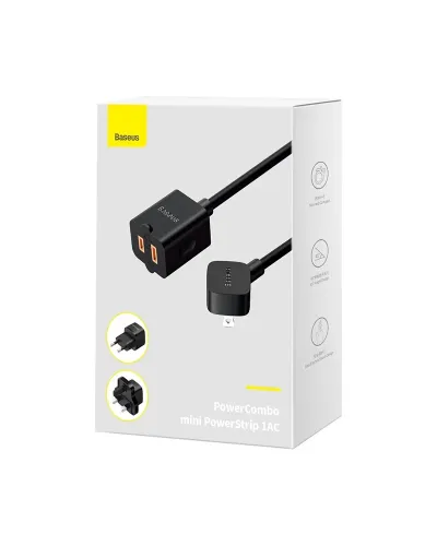 Baseus PowerCombo Mini PowerStrip 1AC 2500W 1.0m Kabel ilə Universal Çoxfunksiyalı Elektrik Rozetkası US/EU/UK Adapter