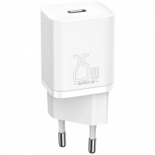 Şəbəkə adapteri Baseus Super Si Quick Charger 1C 25W EU + Type-C Kabel White TZCCSUP-L02