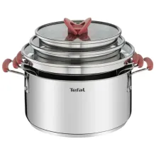 Tefal OptiSpace Qazan Dəsti – Paslanmaz Polad, 6 Parça (18/20/24 sm)