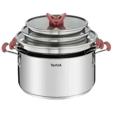 Tefal OptiSpace Qazan Dəsti – Paslanmaz Polad, 6 Parça (18/20/24 sm)