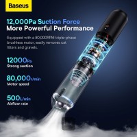 Baseus A3 Lite 3-in-1 Avtomobil Tozsoranı Mini Hava Üfürücü və Nasoslu 12000Pa Qara
