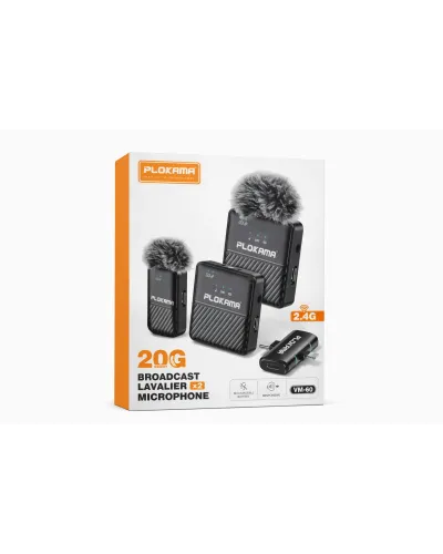 Plokama AirVoice VM-60 Simsiz Yaxa Mikrofonu 2x Lavalier 2.4GHz Type-C