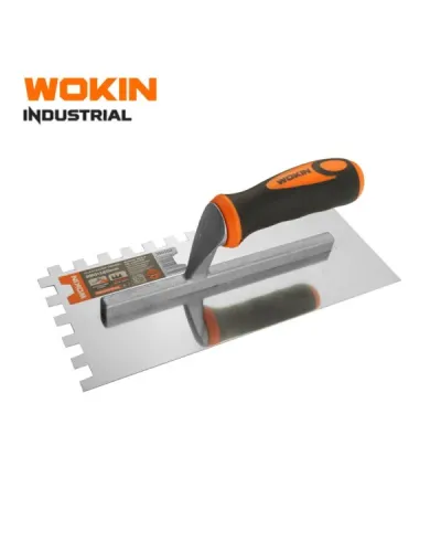 Зубчатый шпатель WOKIN 280×120 мм с пластиковой ручкой – для плиточных работ